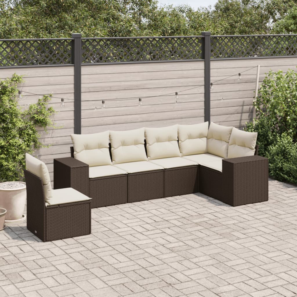 6-delige Loungeset met kussens poly rattan bruin is nu te koop bij PeponiXL, paradijselijk wonen!