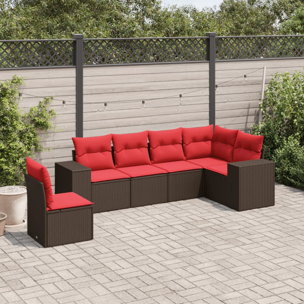 6-delige tuinbankset met kussens, bruin polyrotan is nu te koop bij PeponiXL, paradijselijk wonen!