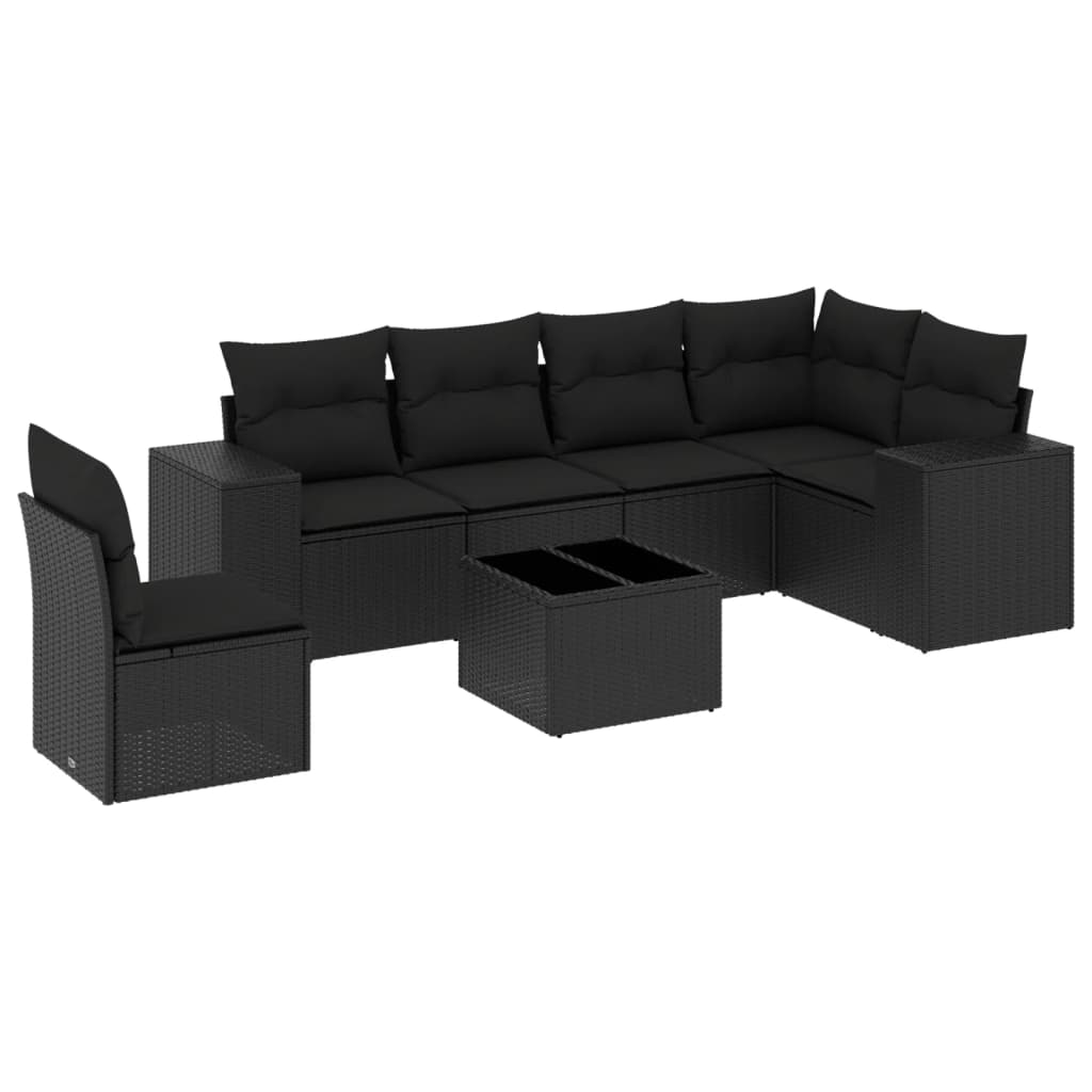 7-delige Loungeset met kussens poly rattan zwart is nu te koop bij PeponiXL, paradijselijk wonen!