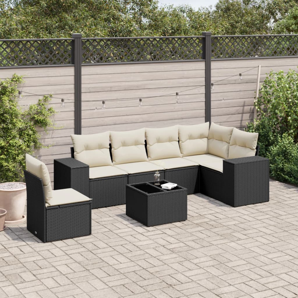 7-delige Loungeset met kussens poly rattan zwart is nu te koop bij PeponiXL, paradijselijk wonen!