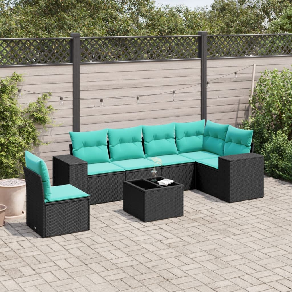 7-delige tuinbankset met kussens van zwart polyrotan is nu te koop bij PeponiXL, paradijselijk wonen!