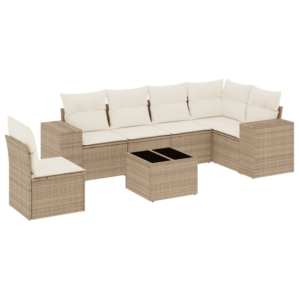 7-delige Loungeset met kussens poly rattan beige is nu te koop bij PeponiXL, paradijselijk wonen!