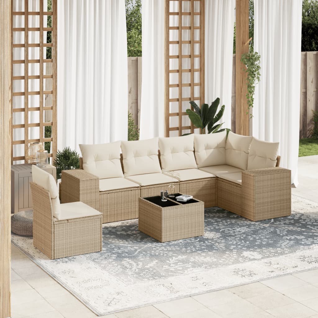 7-delige Loungeset met kussens poly rattan beige is nu te koop bij PeponiXL, paradijselijk wonen!