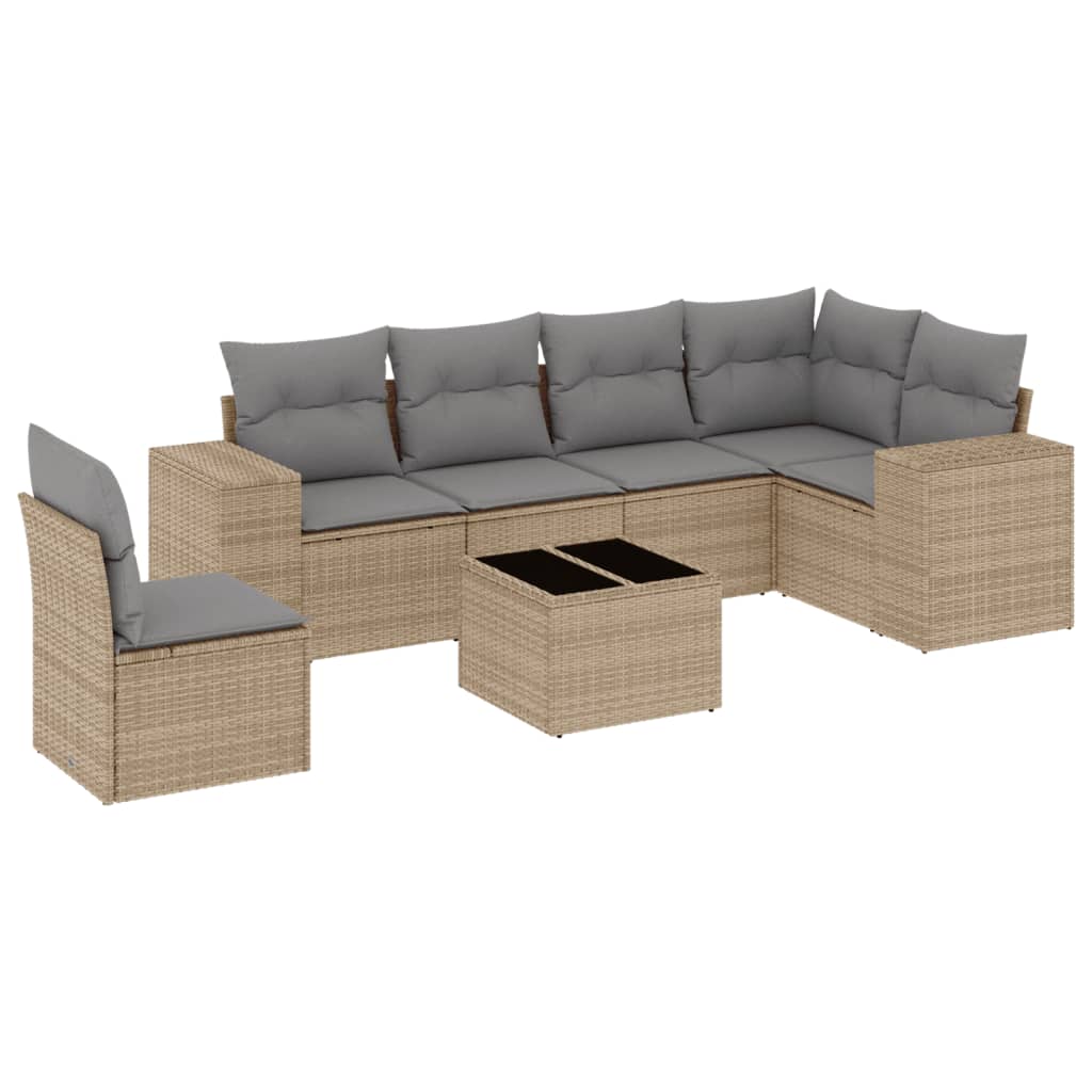 7-delige Loungeset met kussens poly rattan beige is nu te koop bij PeponiXL, paradijselijk wonen!