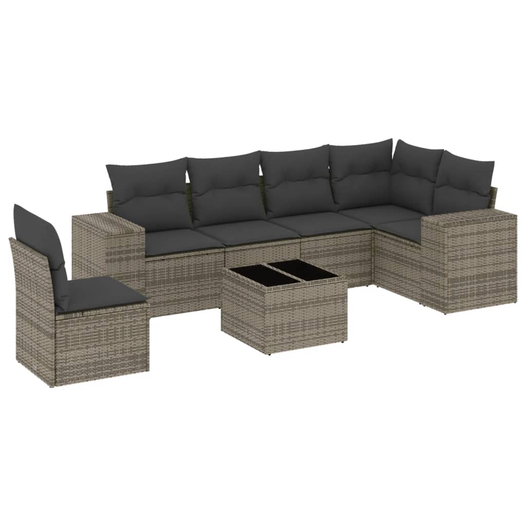 7-delige Loungeset met kussens poly rattan grijs is nu te koop bij PeponiXL, paradijselijk wonen!