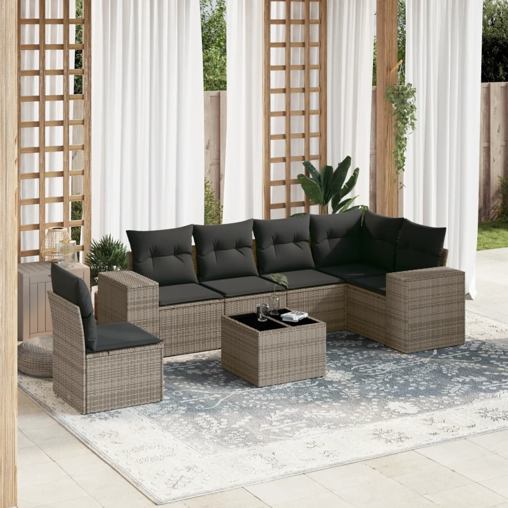 7-delige Loungeset met kussens poly rattan grijs is nu te koop bij PeponiXL, paradijselijk wonen!