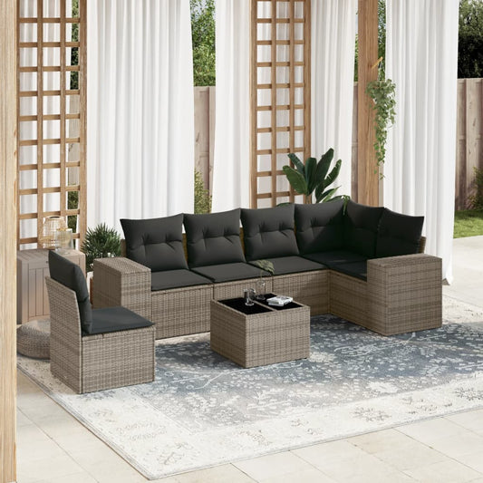 7-delige Loungeset met kussens poly rattan grijs is nu te koop bij PeponiXL, paradijselijk wonen!
