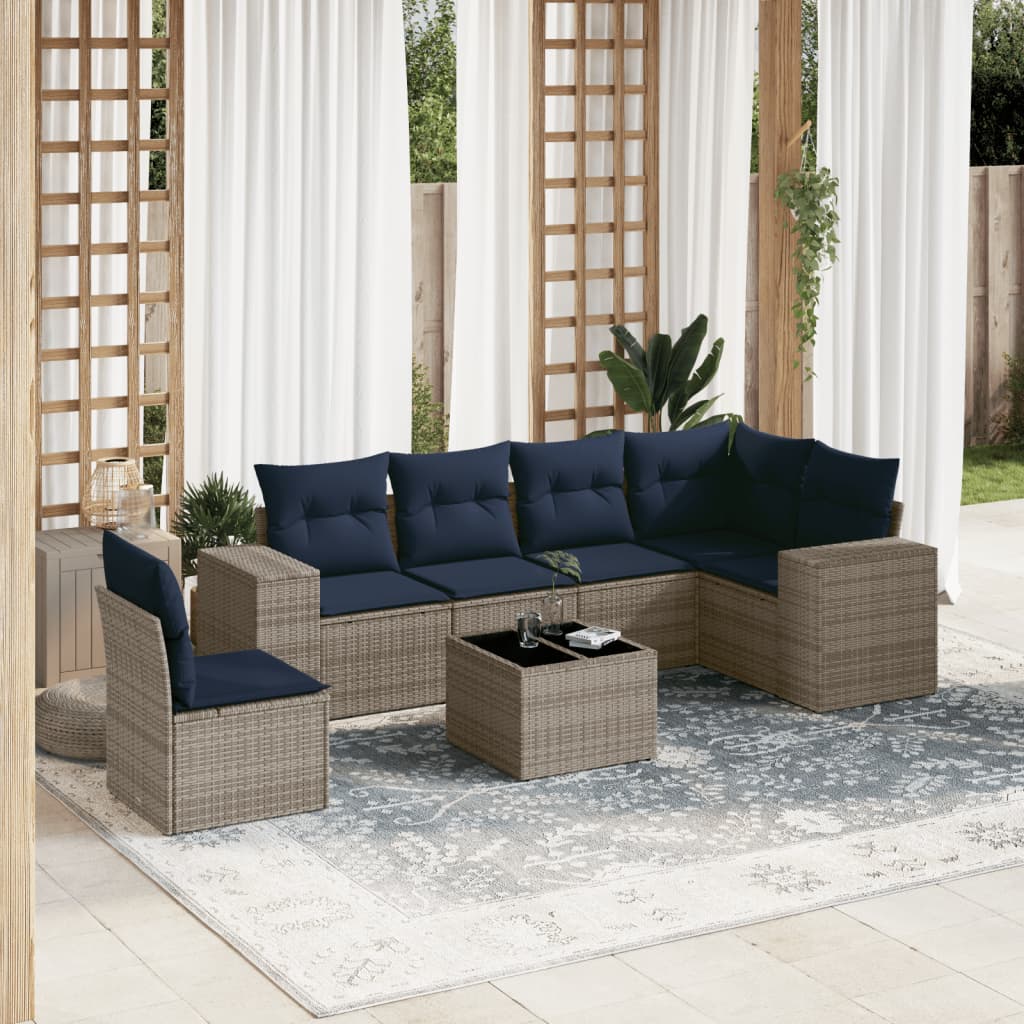 7-delige tuinbankset met kussens, grijs polyrotan is nu te koop bij PeponiXL, paradijselijk wonen!