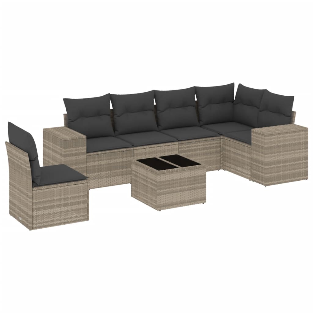 7-delige Loungeset met kussens poly rattan lichtgrijs is nu te koop bij PeponiXL, paradijselijk wonen!