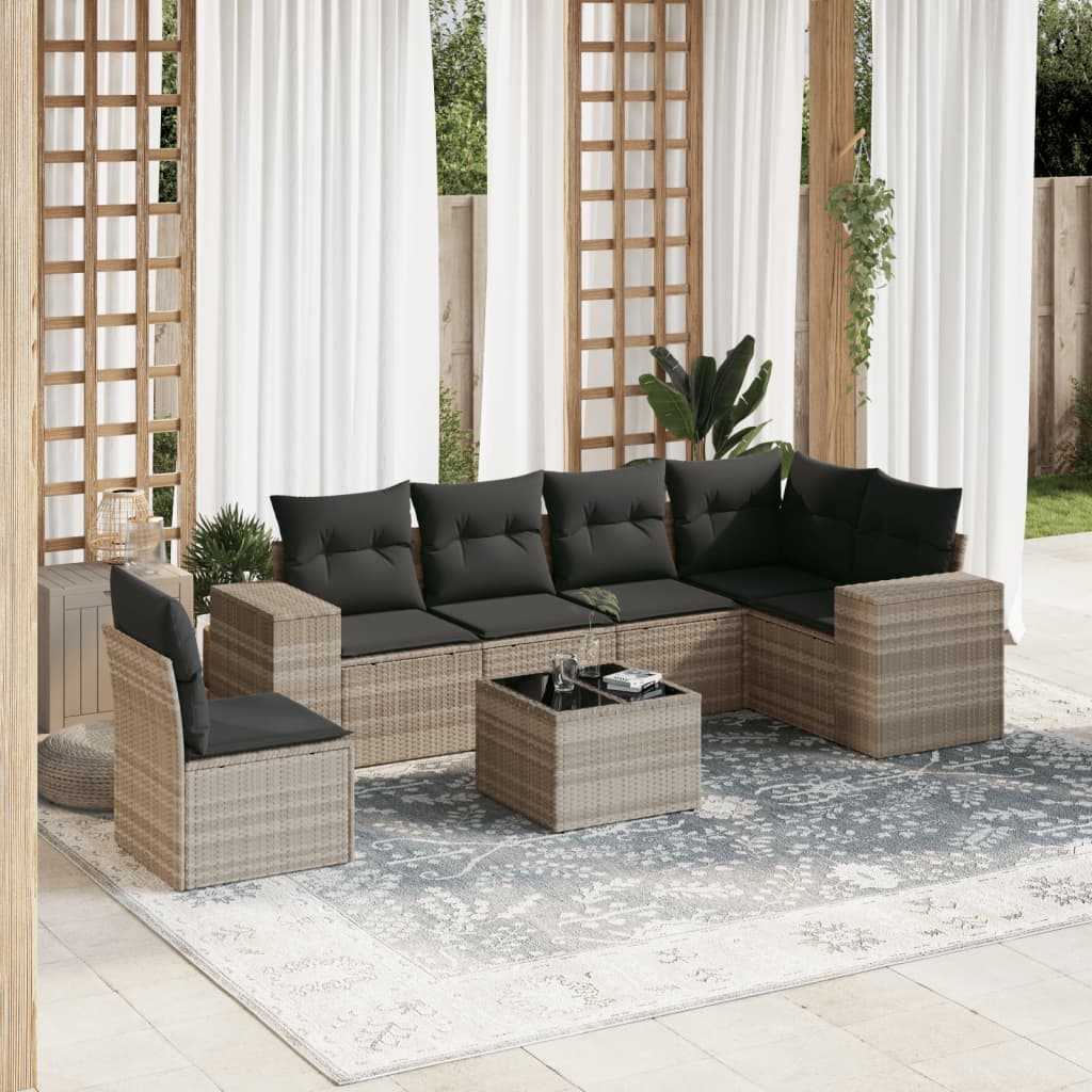 7-delige Loungeset met kussens poly rattan lichtgrijs is nu te koop bij PeponiXL, paradijselijk wonen!