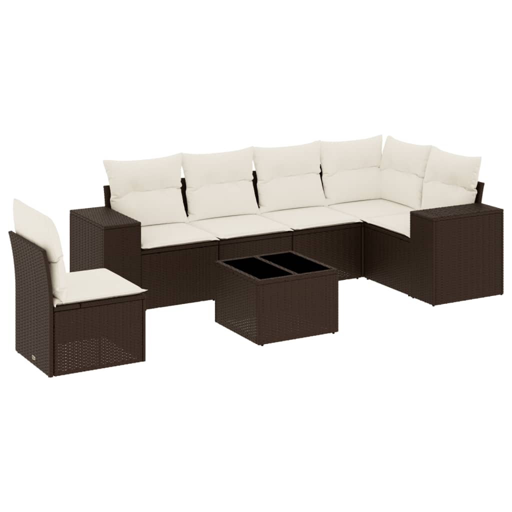 7-delige Loungeset met kussens poly rattan bruin is nu te koop bij PeponiXL, paradijselijk wonen!