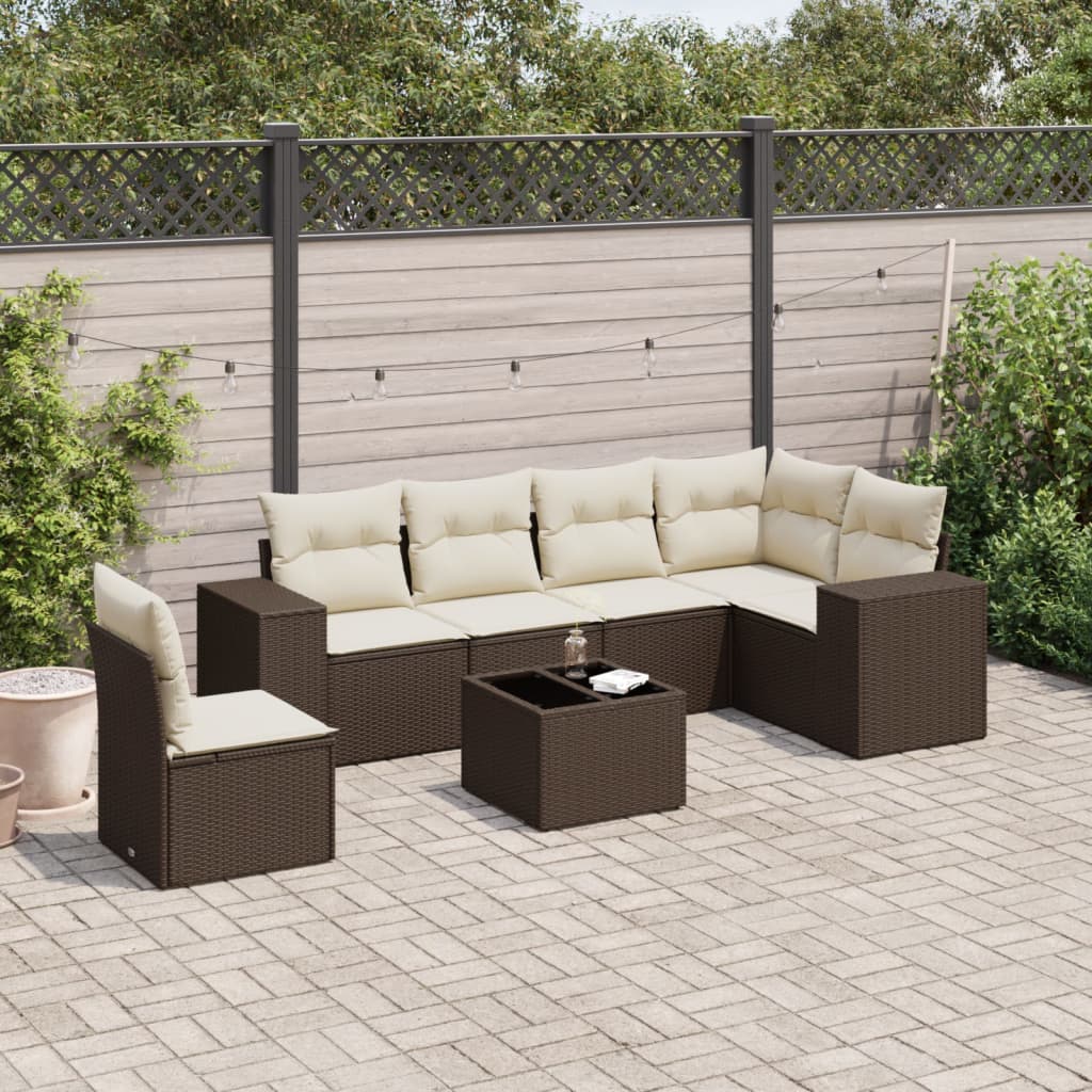 7-delige Loungeset met kussens poly rattan bruin is nu te koop bij PeponiXL, paradijselijk wonen!