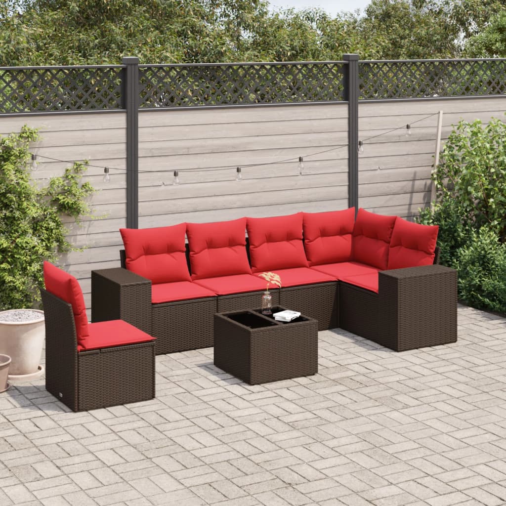 7-delige tuinbankset met kussens, bruin polyrotan is nu te koop bij PeponiXL, paradijselijk wonen!