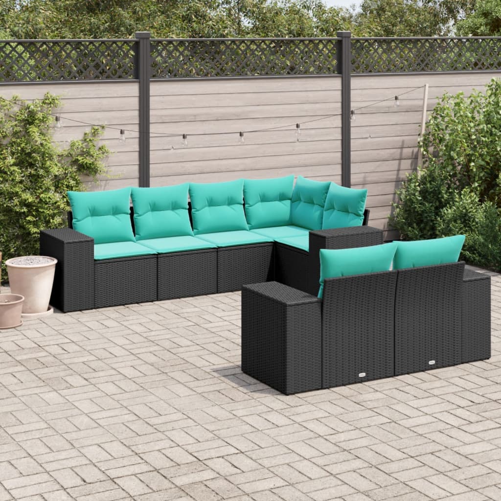 7-delige tuinbankset met kussens van zwart polyrotan is nu te koop bij PeponiXL, paradijselijk wonen!