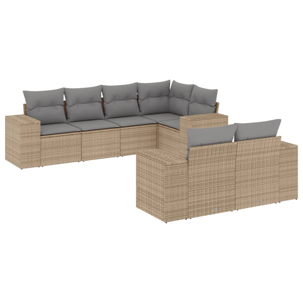 7-delige Loungeset met kussens poly rattan beige is nu te koop bij PeponiXL, paradijselijk wonen!