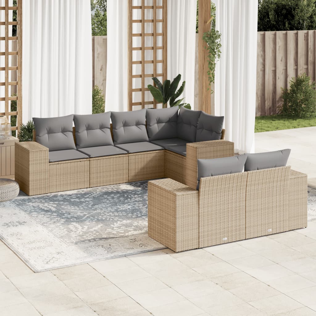 7-delige Loungeset met kussens poly rattan beige is nu te koop bij PeponiXL, paradijselijk wonen!