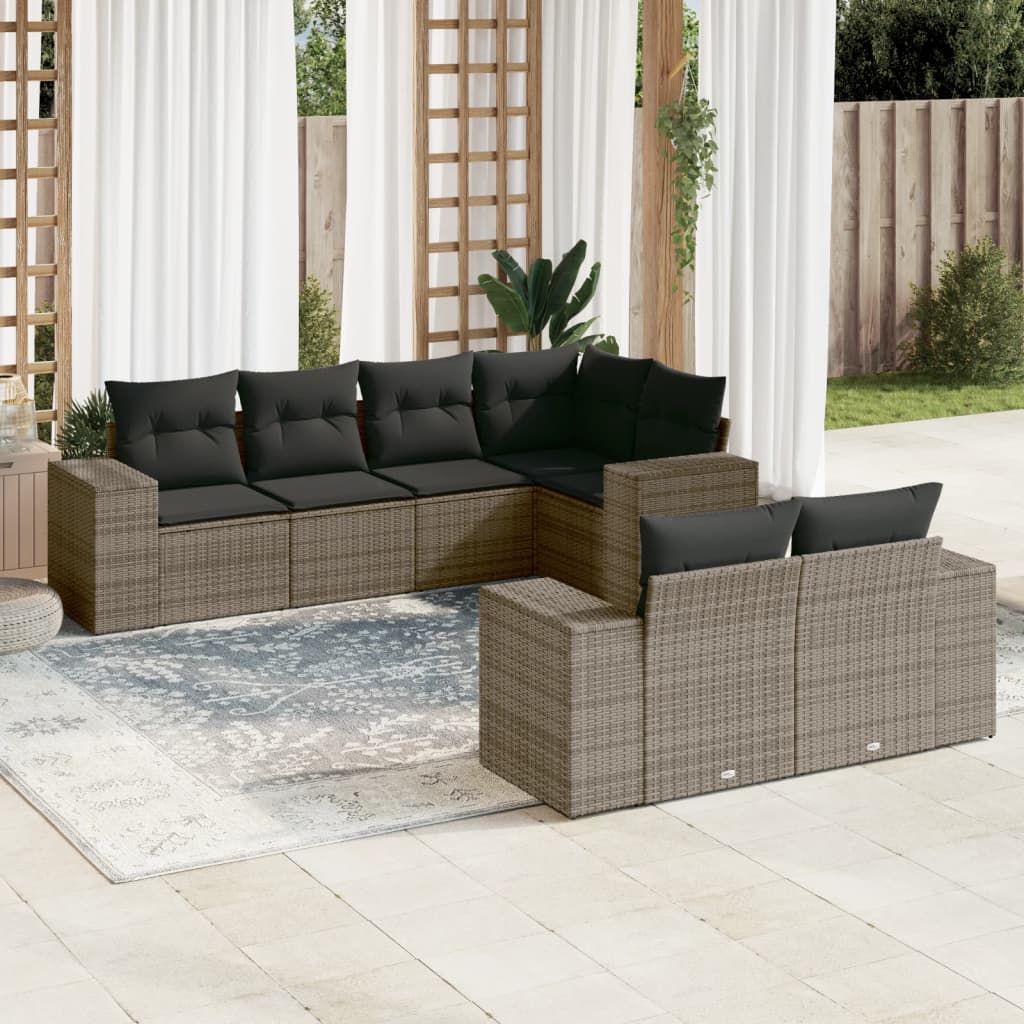 7-delige Loungeset met kussens poly rattan grijs is nu te koop bij PeponiXL, paradijselijk wonen!