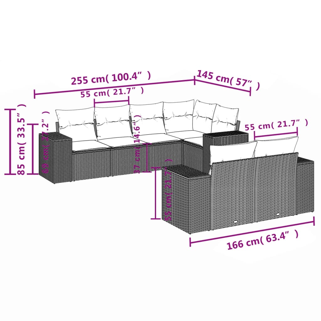 7-delige tuinbankset met kussens, grijs polyrotan is nu te koop bij PeponiXL, paradijselijk wonen!