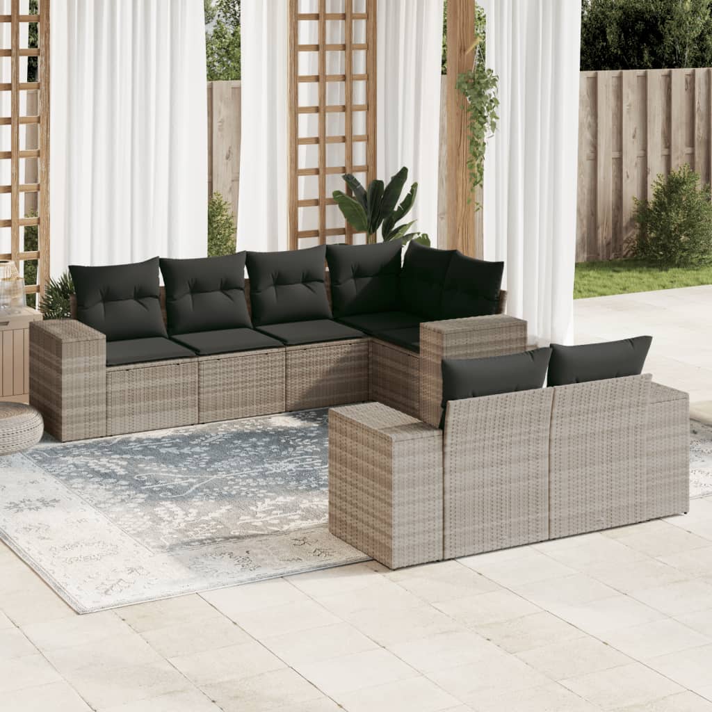 7-delige Loungeset met kussens poly rattan lichtgrijs is nu te koop bij PeponiXL, paradijselijk wonen!