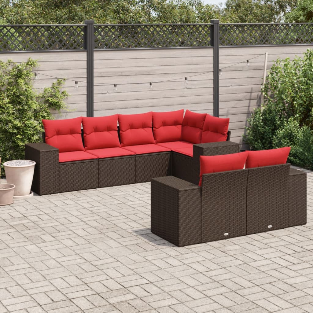 7-delige tuinbankset met kussens, bruin polyrotan is nu te koop bij PeponiXL, paradijselijk wonen!