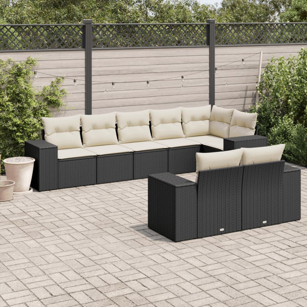 8-delige Loungeset met kussens poly rattan zwart is nu te koop bij PeponiXL, paradijselijk wonen!