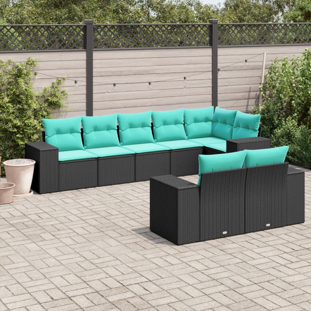 8-delige tuinbankset met kussens, zwart polyrotan is nu te koop bij PeponiXL, paradijselijk wonen!