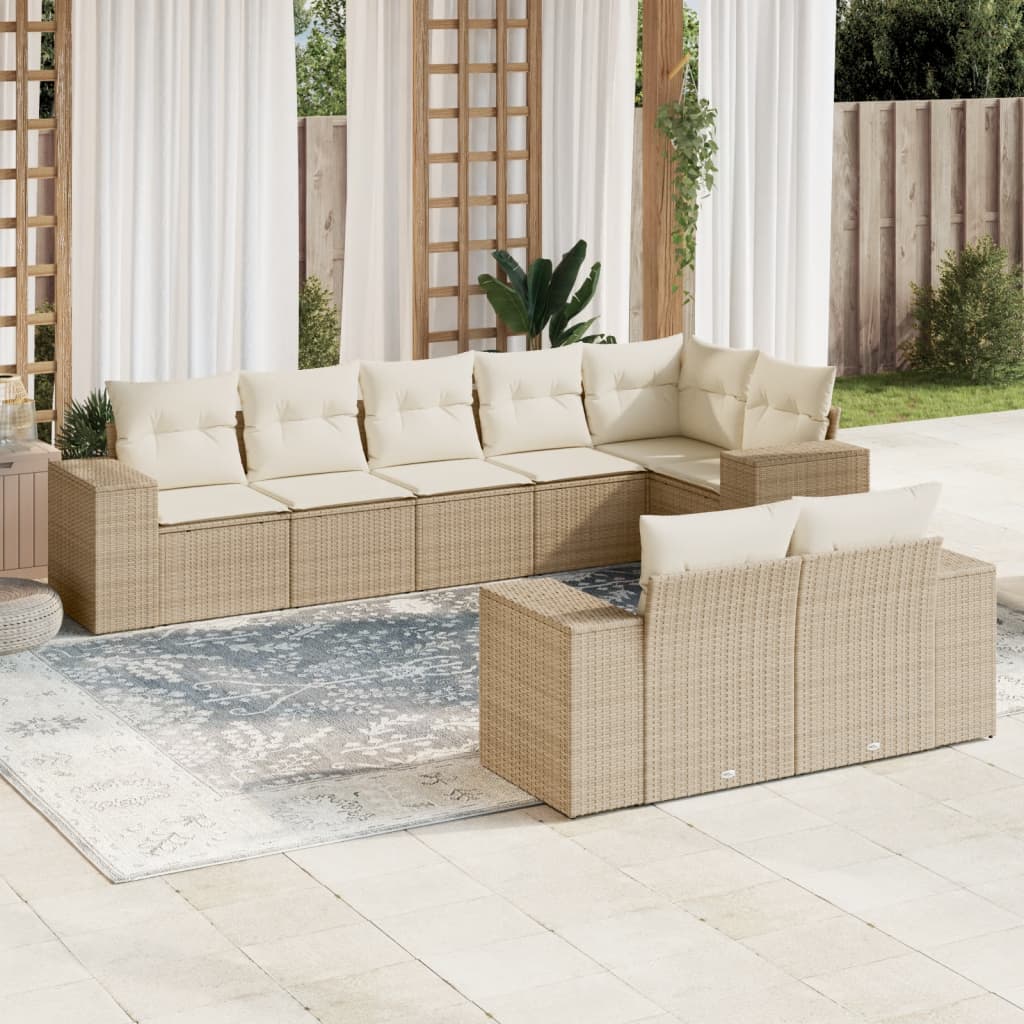 8-delige Loungeset met kussens poly rattan beige is nu te koop bij PeponiXL, paradijselijk wonen!