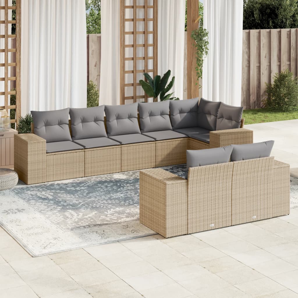 8-delige Loungeset met kussens poly rattan beige is nu te koop bij PeponiXL, paradijselijk wonen!