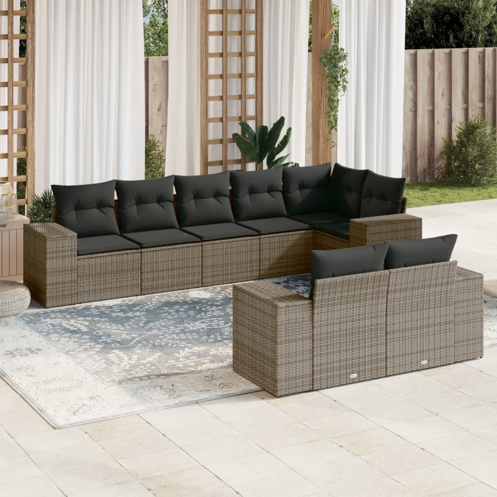 8-delige Loungeset met kussens poly rattan grijs is nu te koop bij PeponiXL, paradijselijk wonen!