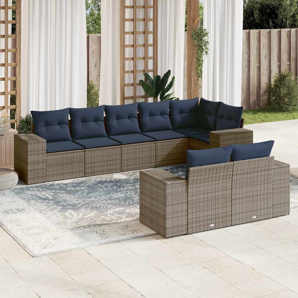 8-delige tuinbankset met kussens, grijs polyrotan is nu te koop bij PeponiXL, paradijselijk wonen!