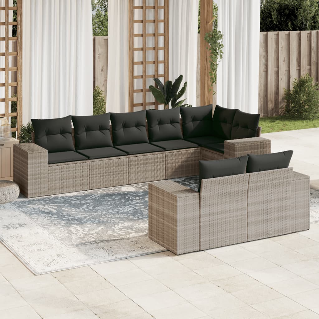 8-delige Loungeset met kussens poly rattan lichtgrijs is nu te koop bij PeponiXL, paradijselijk wonen!