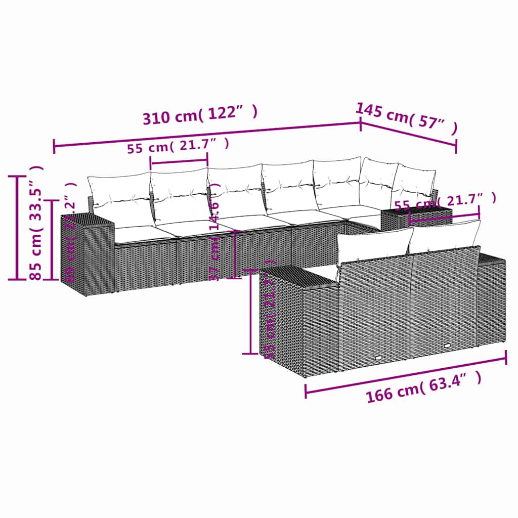 8-delige tuinbankset met kussens, bruin polyrotan is nu te koop bij PeponiXL, paradijselijk wonen!