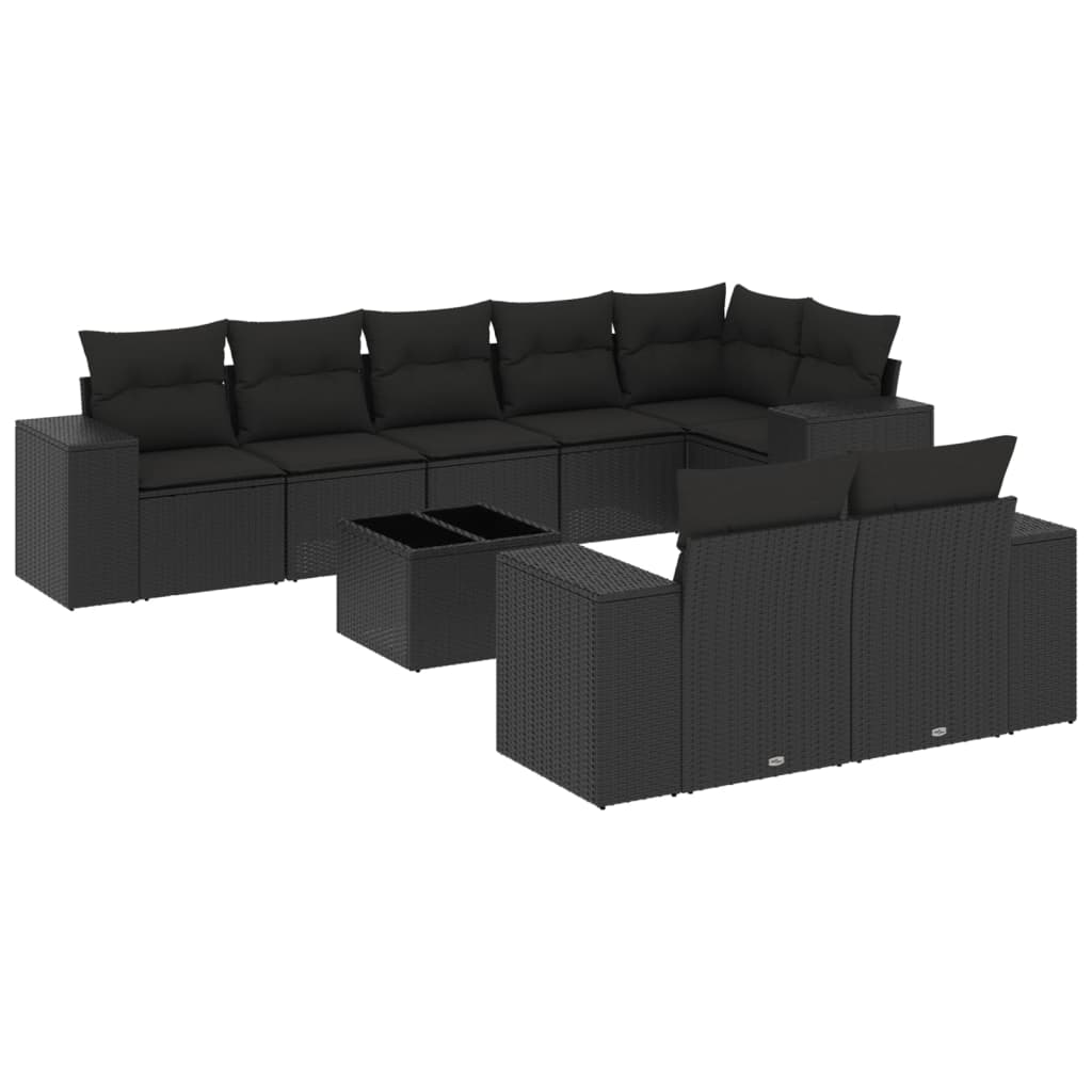 9-delige Loungeset met kussens poly rattan zwart is nu te koop bij PeponiXL, paradijselijk wonen!