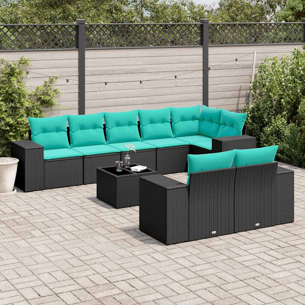9-delige tuinbankset met kussens van zwart polyrotan is nu te koop bij PeponiXL, paradijselijk wonen!