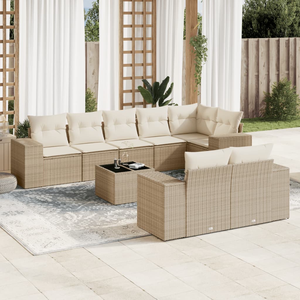 9-delige Loungeset met kussens poly rattan beige is nu te koop bij PeponiXL, paradijselijk wonen!