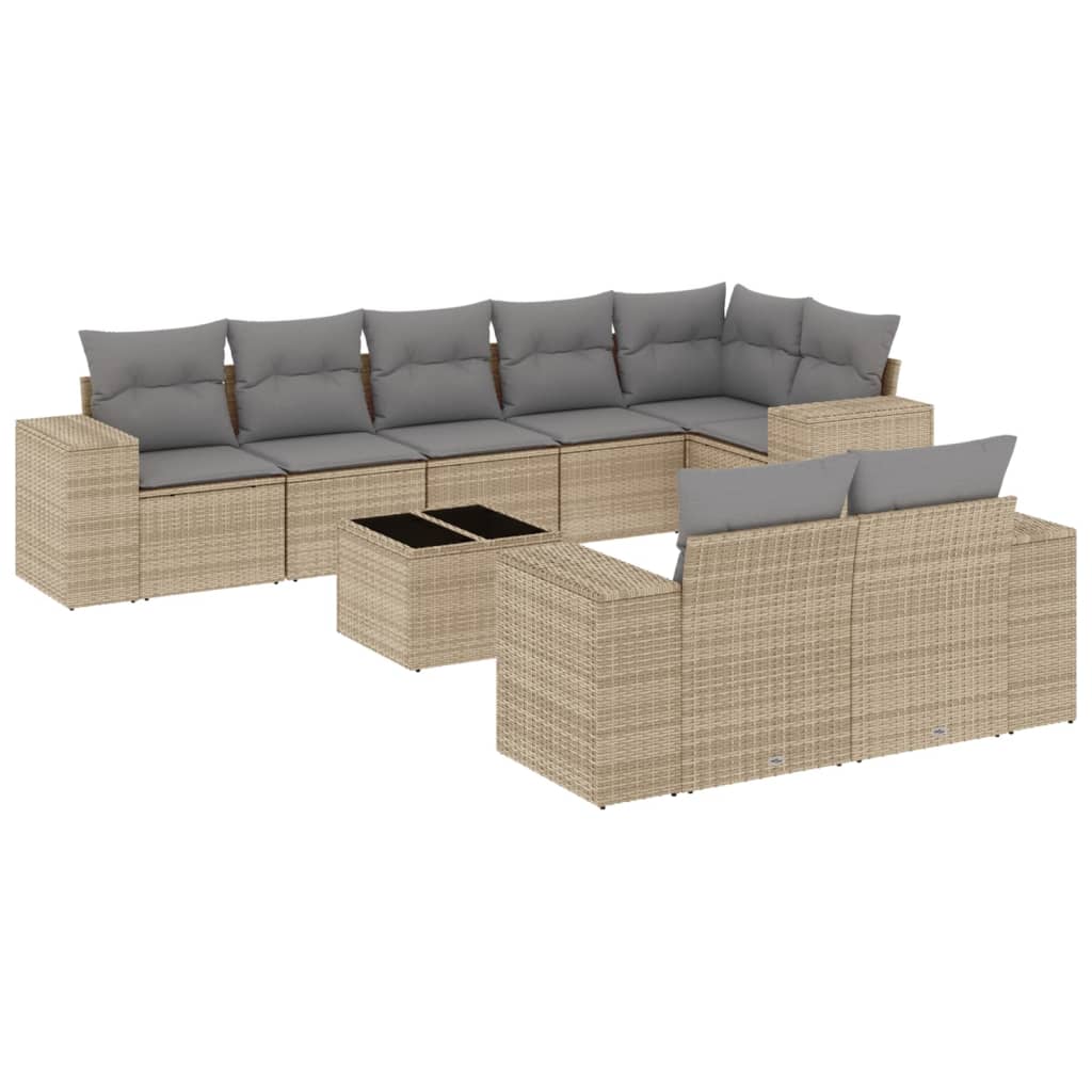 9-delige Loungeset met kussens poly rattan beige is nu te koop bij PeponiXL, paradijselijk wonen!
