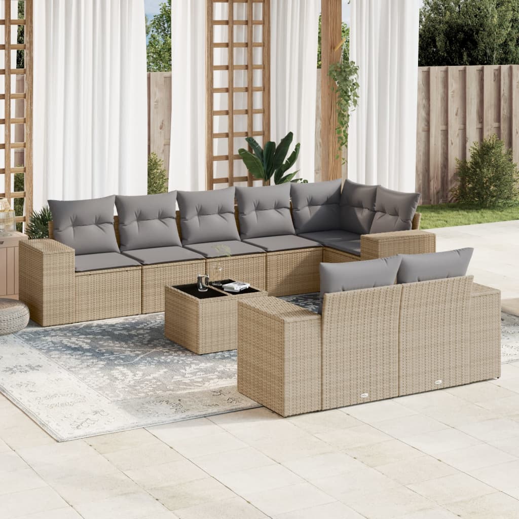 9-delige Loungeset met kussens poly rattan beige is nu te koop bij PeponiXL, paradijselijk wonen!