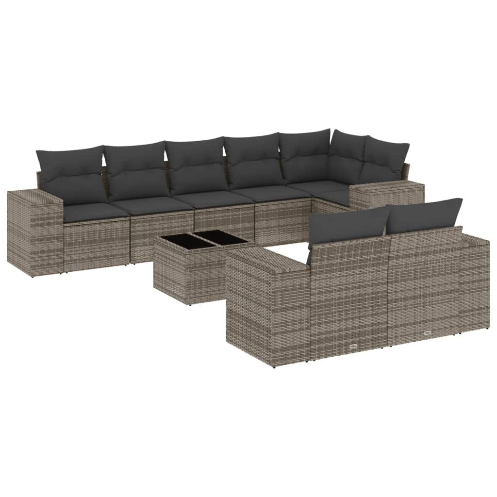 9-delige Loungeset met kussens poly rattan grijs is nu te koop bij PeponiXL, paradijselijk wonen!