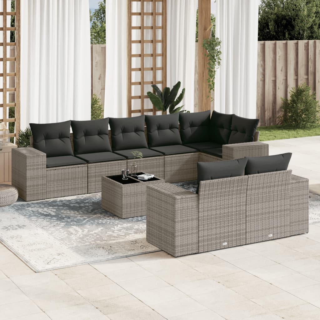 9-delige Loungeset met kussens poly rattan grijs is nu te koop bij PeponiXL, paradijselijk wonen!