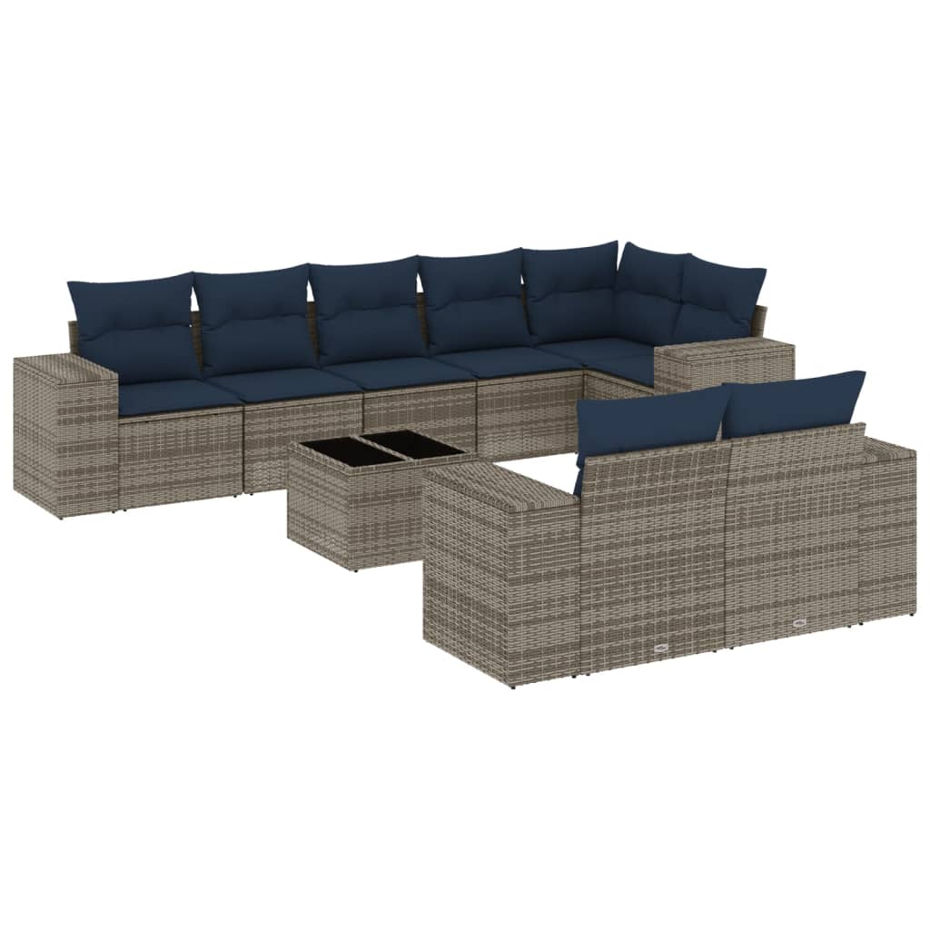 9-delige tuinbankset met kussens, grijs polyrotan is nu te koop bij PeponiXL, paradijselijk wonen!