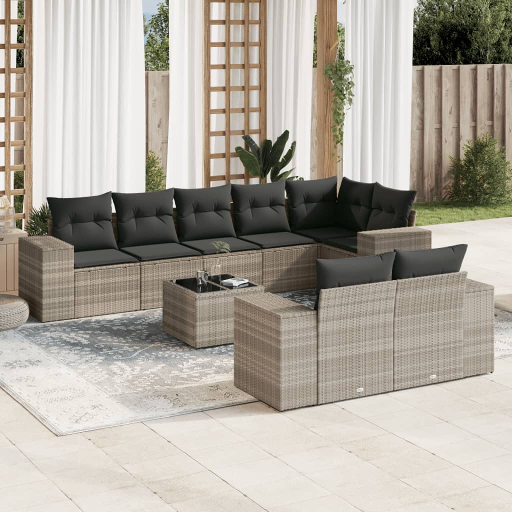 9-delige Loungeset met kussens poly rattan lichtgrijs is nu te koop bij PeponiXL, paradijselijk wonen!