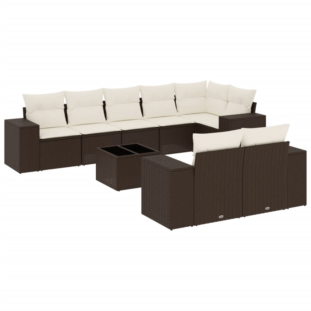 9-delige Loungeset met kussens poly rattan bruin is nu te koop bij PeponiXL, paradijselijk wonen!