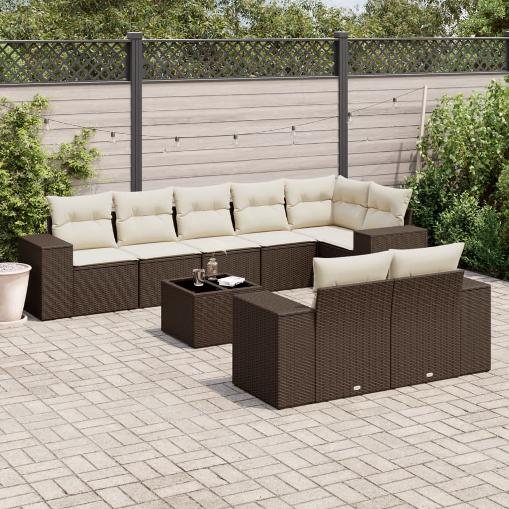 9-delige Loungeset met kussens poly rattan bruin is nu te koop bij PeponiXL, paradijselijk wonen!