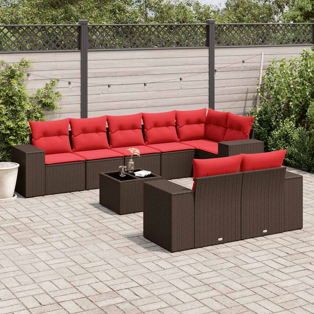 9-delige tuinbankset met kussens, bruin polyrotan is nu te koop bij PeponiXL, paradijselijk wonen!