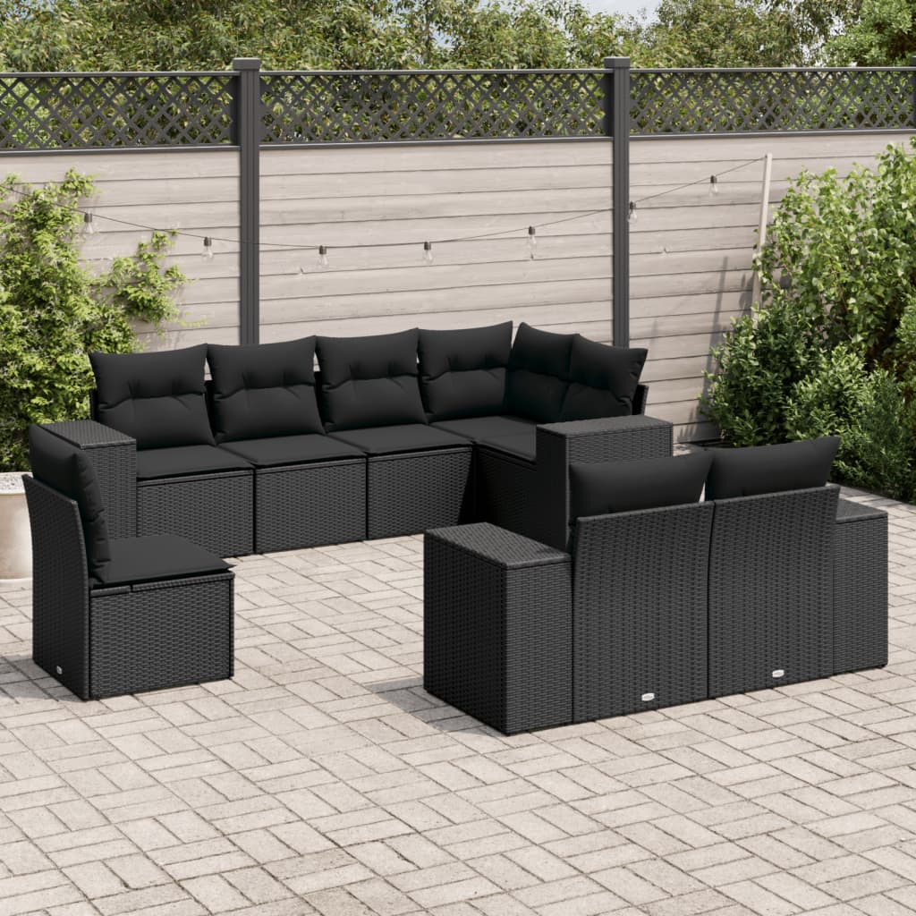8-delige Loungeset met kussens poly rattan zwart is nu te koop bij PeponiXL, paradijselijk wonen!
