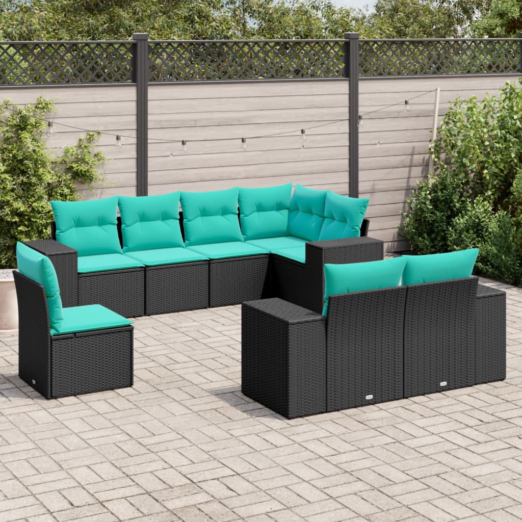 8-delige tuinbankset met kussens, zwart polyrotan is nu te koop bij PeponiXL, paradijselijk wonen!