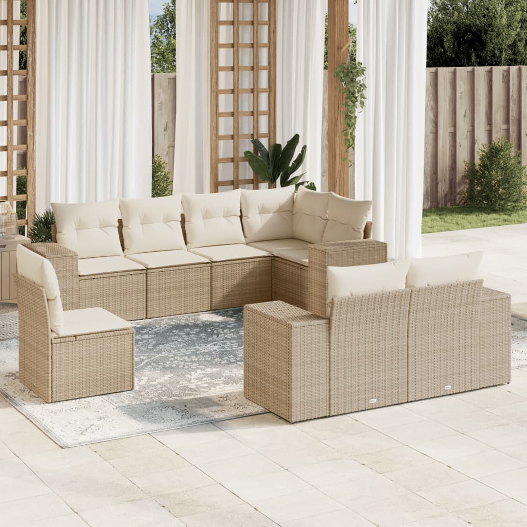 8-delige Loungeset met kussens poly rattan beige is nu te koop bij PeponiXL, paradijselijk wonen!