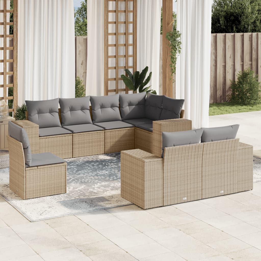 8-delige Loungeset met kussens poly rattan beige is nu te koop bij PeponiXL, paradijselijk wonen!