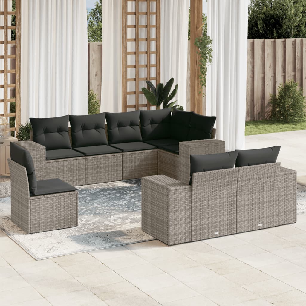 8-delige Loungeset met kussens poly rattan grijs is nu te koop bij PeponiXL, paradijselijk wonen!