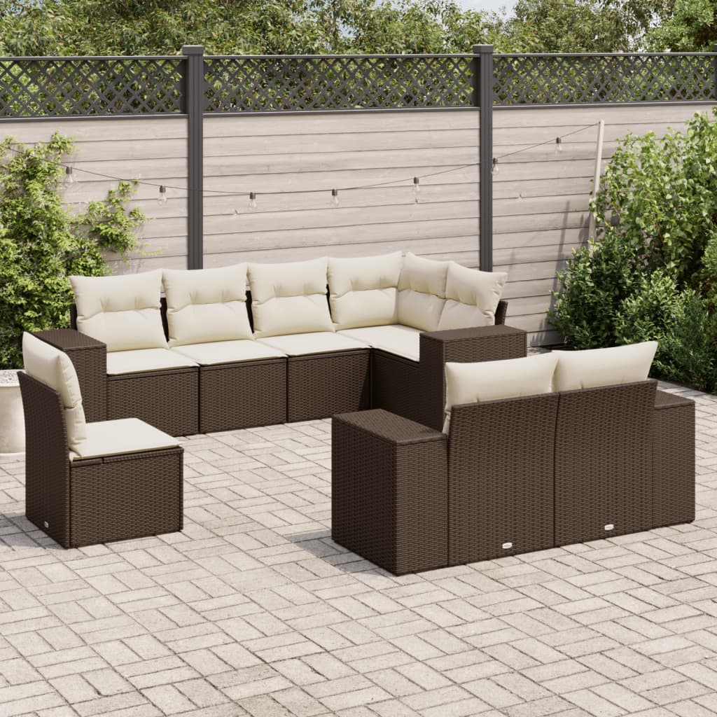 8-delige Loungeset met kussens poly rattan bruin is nu te koop bij PeponiXL, paradijselijk wonen!